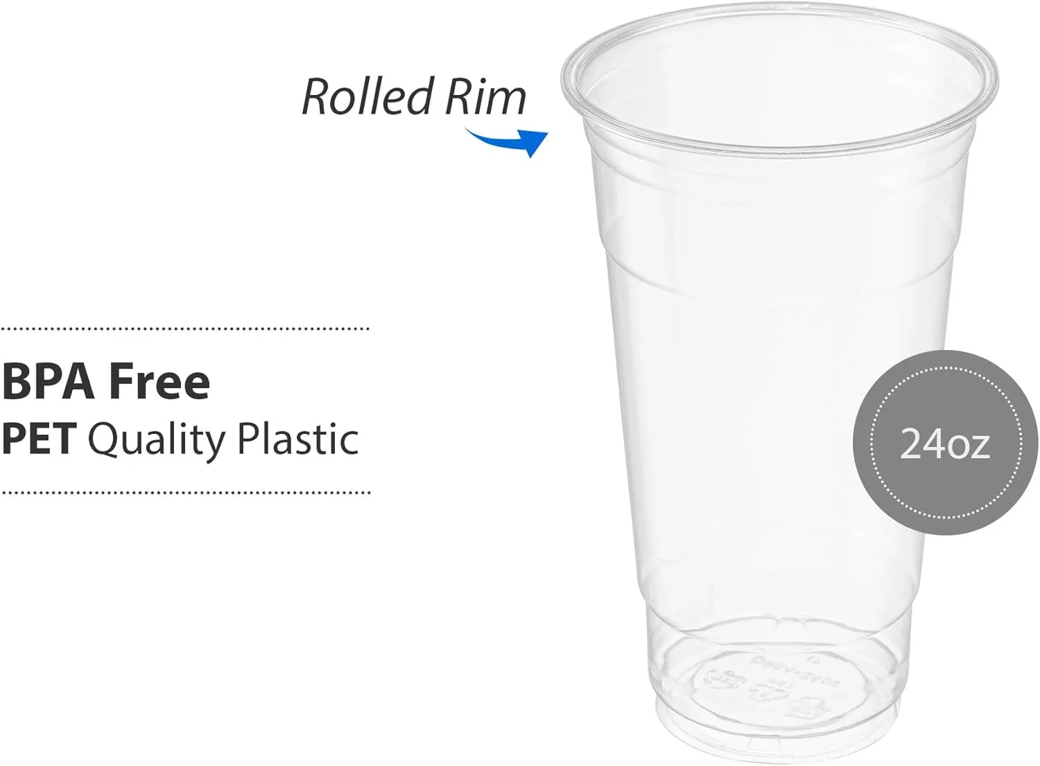Crystal Clear PET Cups for Iced Coffee,Milkshake, Cold Drinks, Slush, Smoothy's, Slurpee, Ice cream, Dessert, Party's, Plastic Disposable Cups (100, 24 oz)