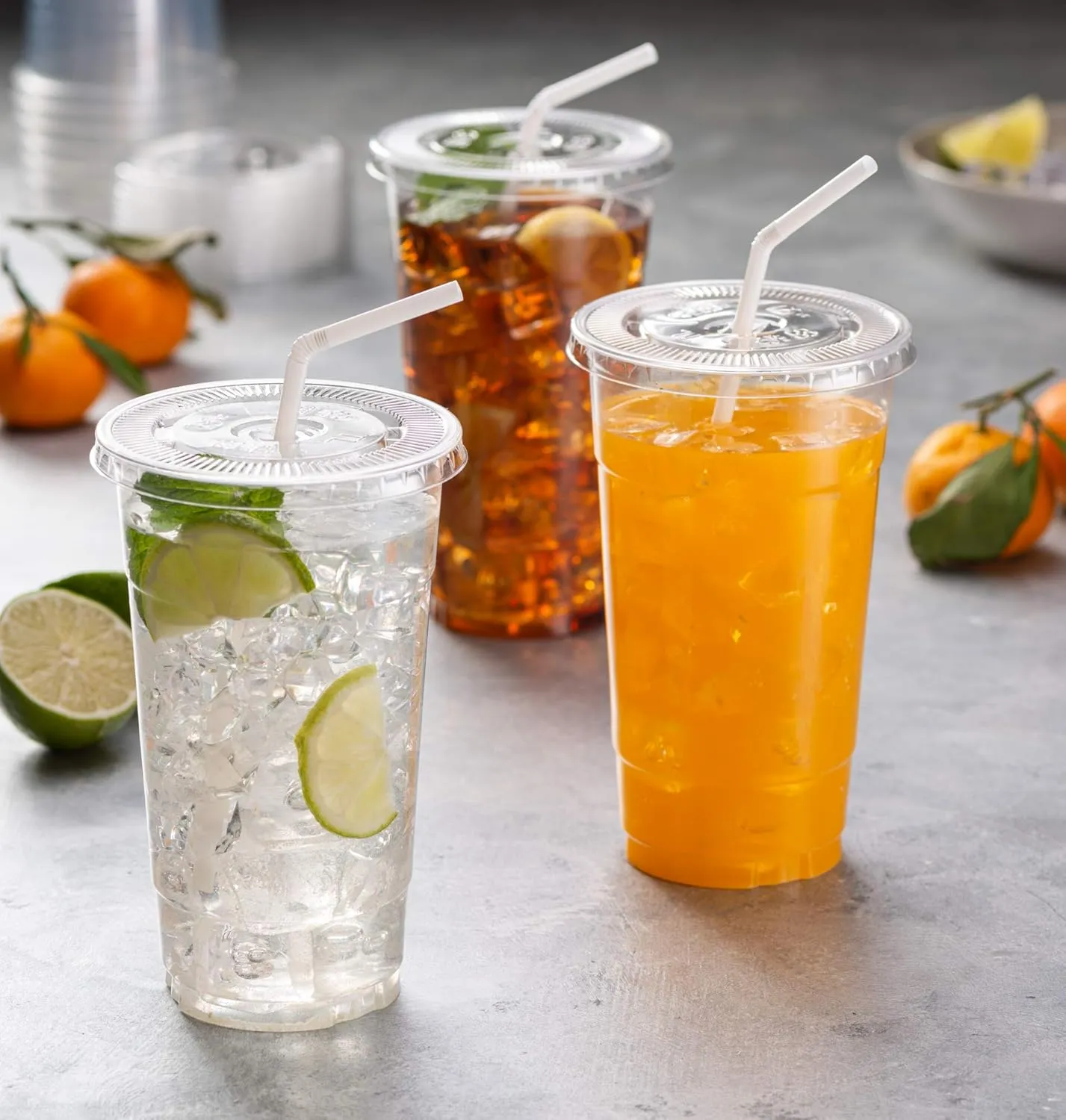 Crystal Clear PET Cups With Flat lids for Iced Coffee,Milkshake, Cold Drinks, Slush Cups, Smoothy's, Slurpee, Ice cream, Dessert, Party's, Plastic Disposable Cups (50, 32 oz)