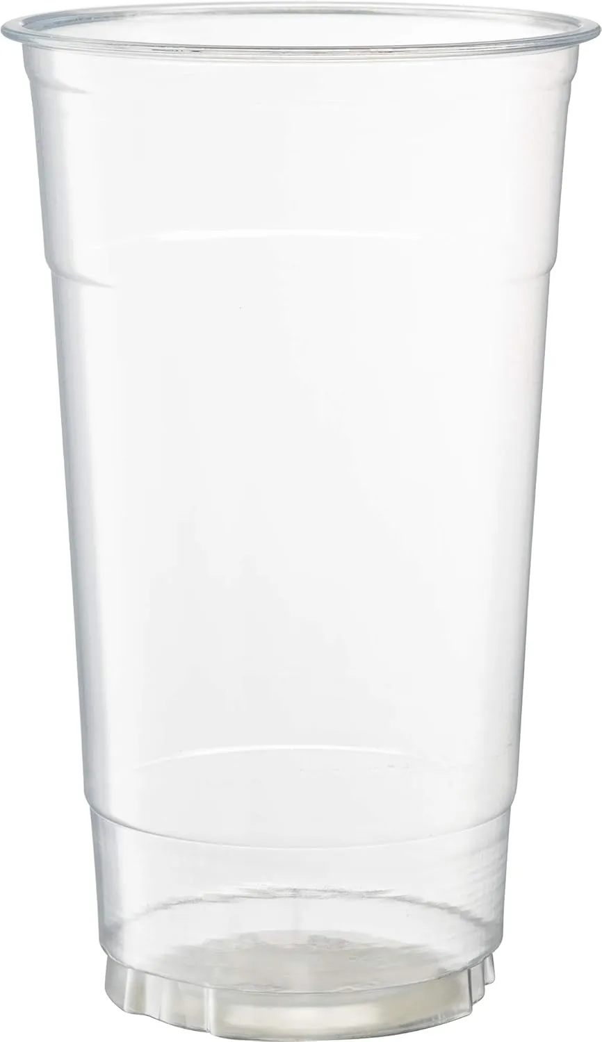 Crystal Clear PET Cups With Flat lids for Iced Coffee,Milkshake, Cold Drinks, Slush Cups, Smoothy's, Slurpee, Ice cream, Dessert, Party's, Plastic Disposable Cups (50, 32 oz)