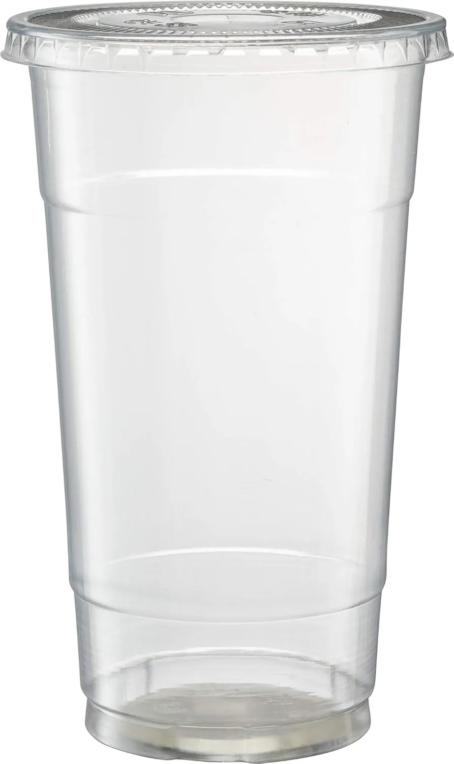 Crystal Clear PET Cups With Flat lids for Iced Coffee,Milkshake, Cold Drinks, Slush Cups, Smoothy's, Slurpee, Ice cream, Dessert, Party's, Plastic Disposable Cups (50, 32 oz)