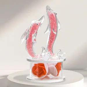 Crystal Dolphin Figurines for Women Men,Handcrafted Glass Animals Figurines for Desk Home Decor,Valentines Day Dolphin Gift for Women Girlfriend Wife(Pink)