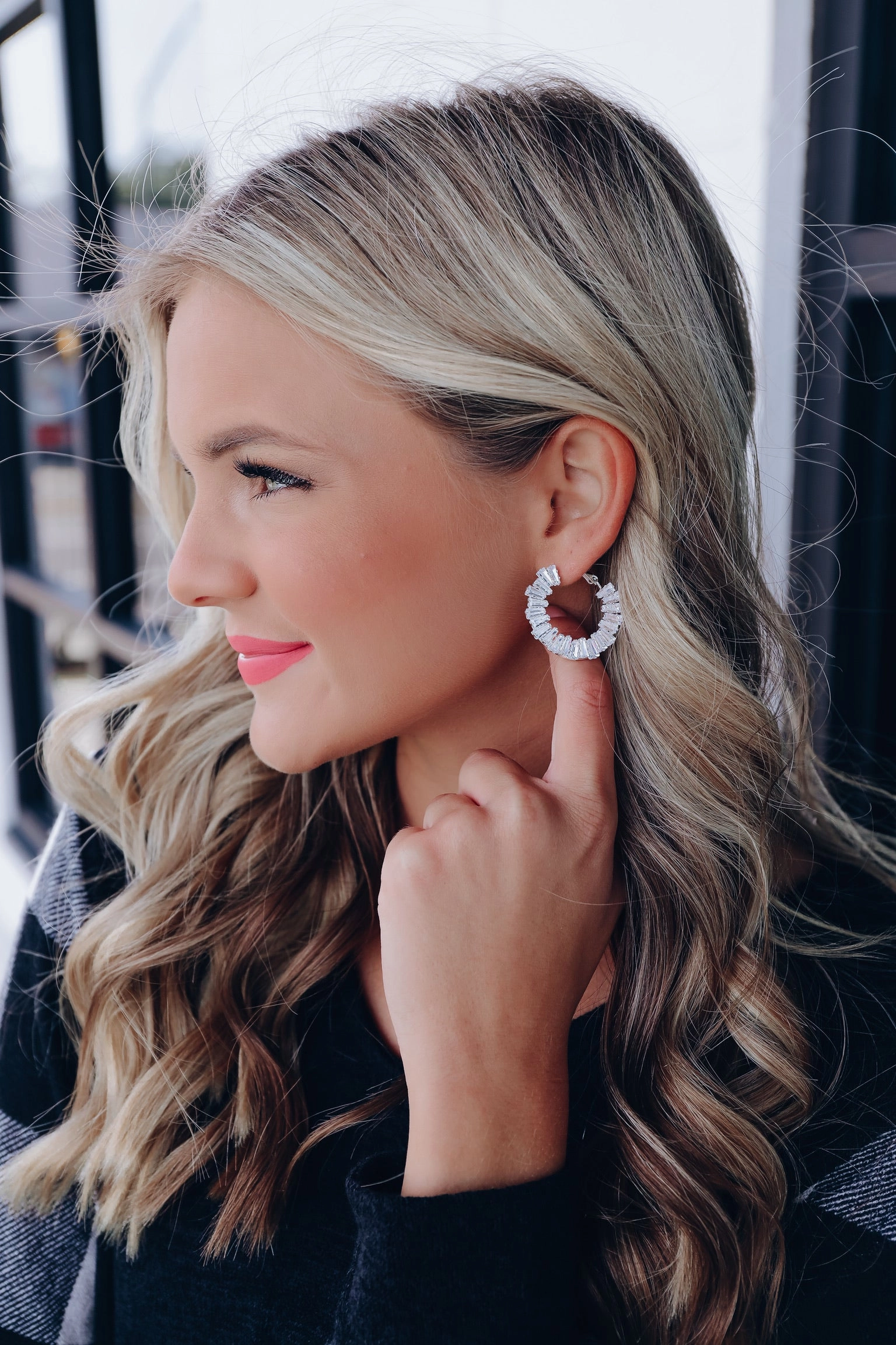 Crystal Collection Baguette Hoop Earrings