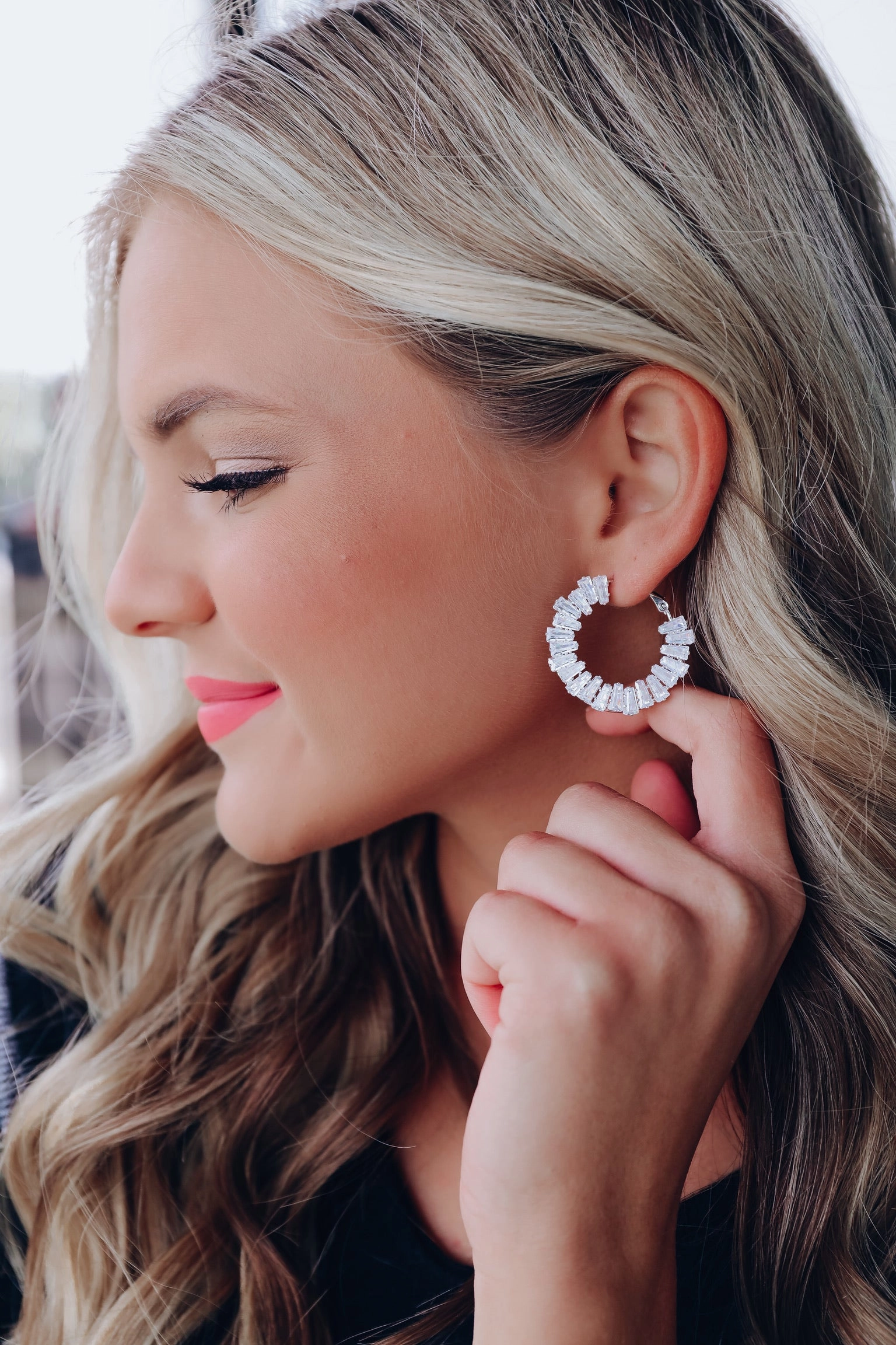 Crystal Collection Baguette Hoop Earrings