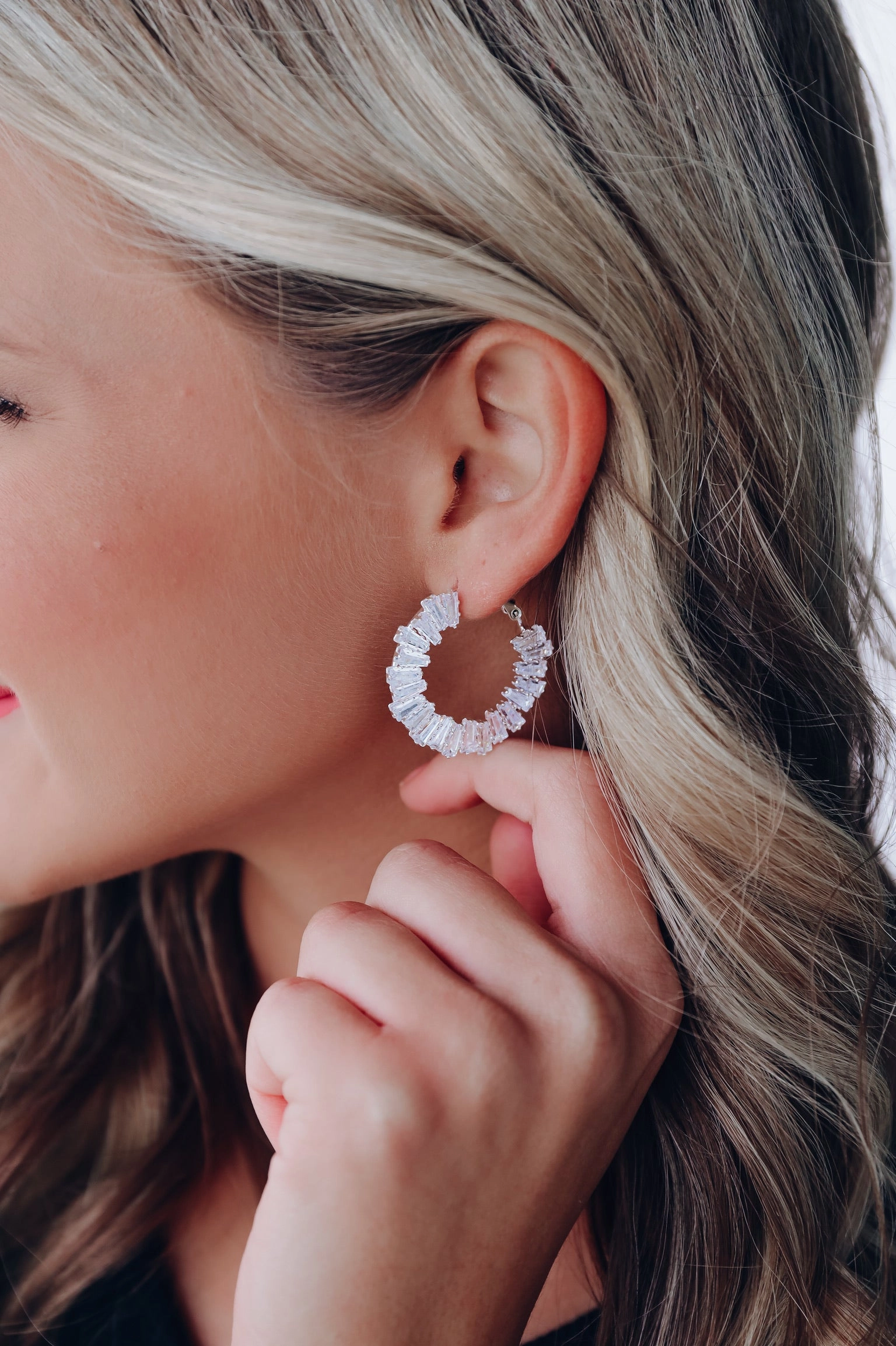 Crystal Collection Baguette Hoop Earrings