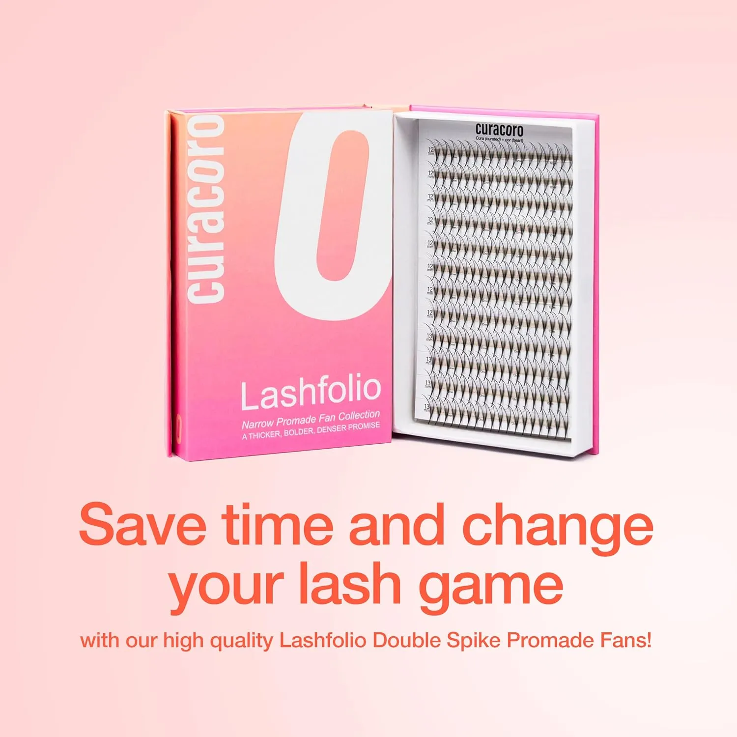 Curacoro LashFolio Double Spike Promade Fans, Handmade Volume Eyelashes, 5D To 10D, C CC D Curl, 0.03~0.07mm, 8-13mm Mix Length, Professional Long-Lasting Promade Lash Fans (7D-0.05 D 8-13mm)