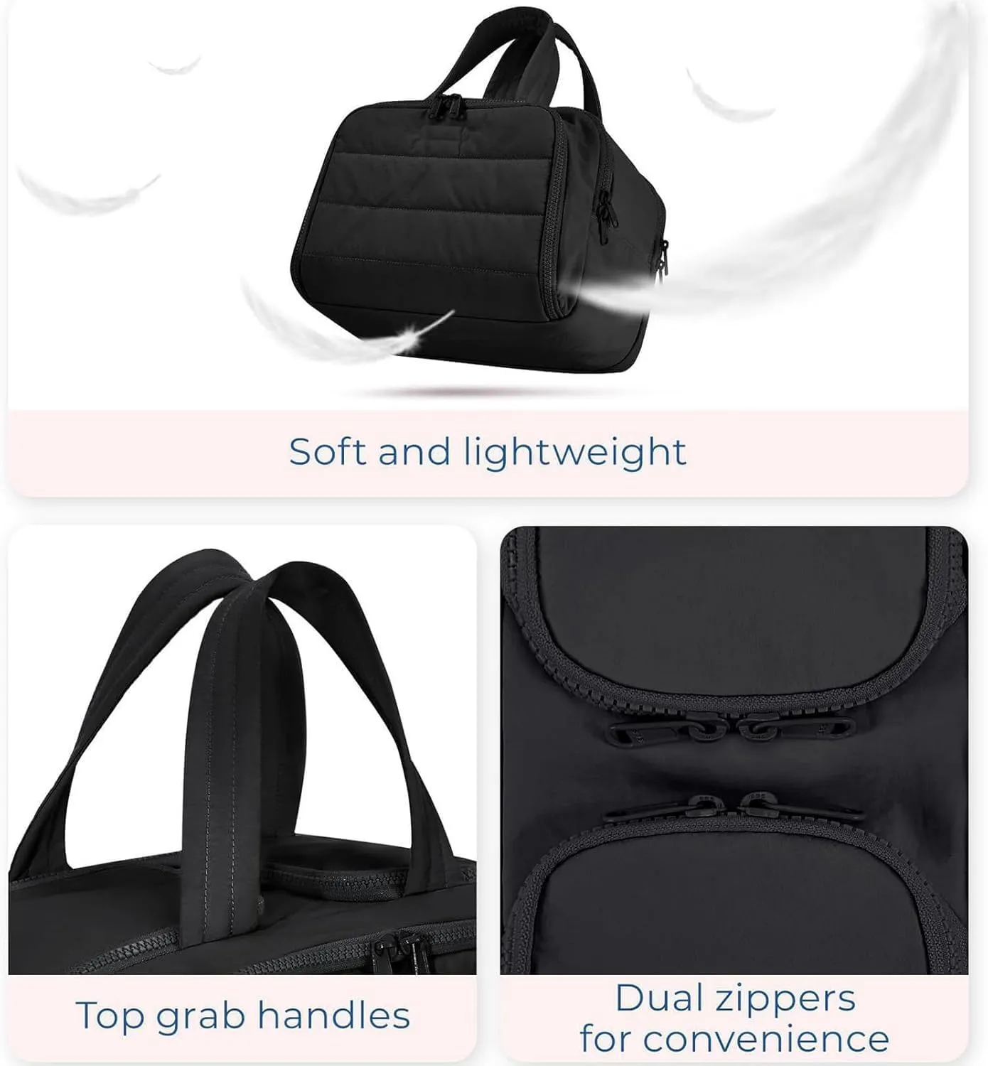 Cureaway Travel Cosmetic Bag, Large Capacity Wide-Open Travel Cosmetic Bag, Waterproof Portable Pouch with 4 Compartments, Toiletry Bags for Women (Black)