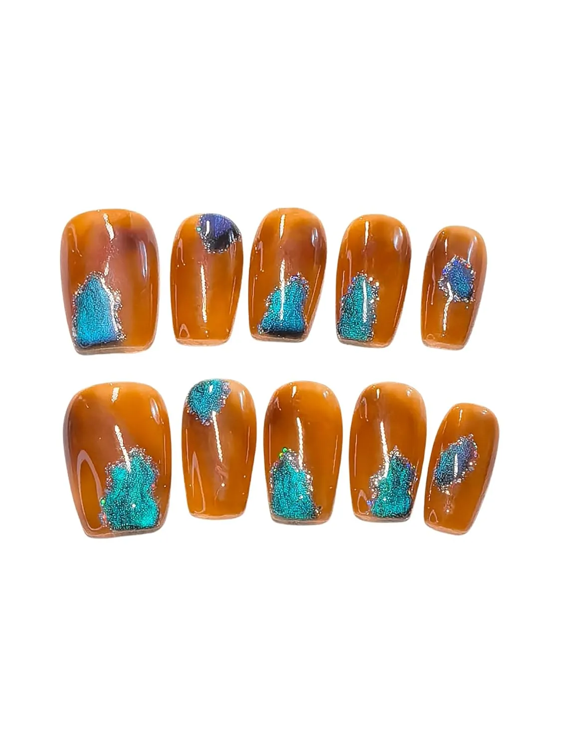Cute Black Cat Press-On Nails, Short Squoval Artificial Nails, cat eye Design, 10 Pieces (Desert oasis, Medium hands)