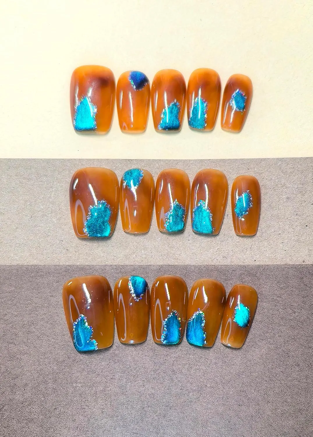 Cute Black Cat Press-On Nails, Short Squoval Artificial Nails, cat eye Design, 10 Pieces (Desert oasis, Medium hands)
