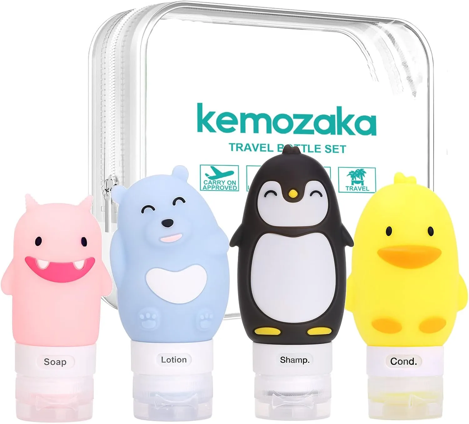 Cute Silicone Travel Size Bottles Set for Toiletries, BPA Free, Leak Proof Squeezable Travel Containers With Built-in Labels, TSA Approved Refillable Travel Essentials Accessories (4pcs)