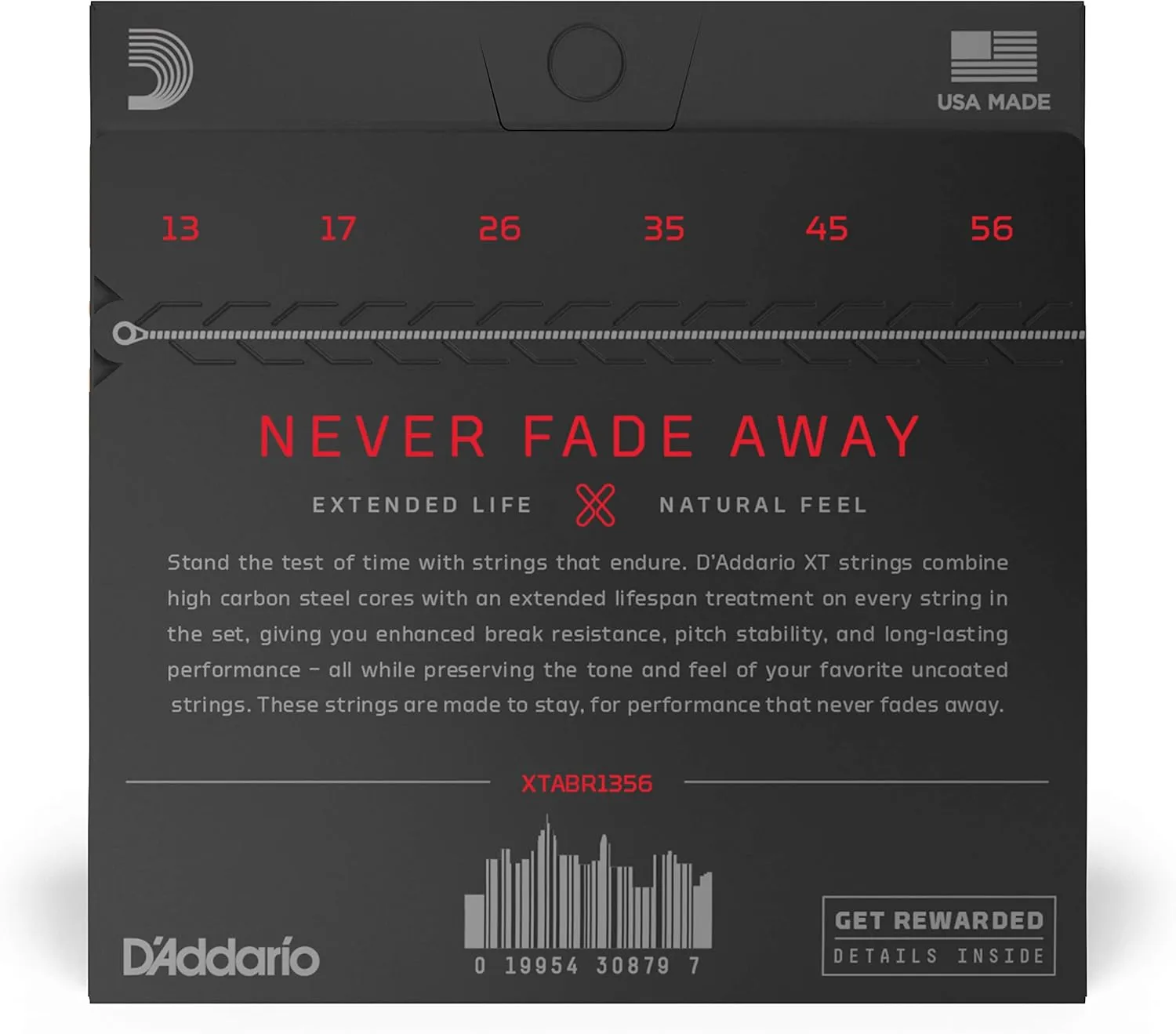D'Addario Guitar Strings - XT 80/20 Bronze Coated Acoustic Guitar Strings - XTABR1356 - Extended String Life with Natural Tone & Feel - For 6 String Guitars - 13-56 Medium