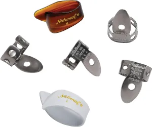 D'Addario National Finger Picks for Acoustic Guitar - Banjo Picks - Finger Picks & Thumb Pick Set - Medium/Large - Stainless Steel & Celluloid - 6 Picks