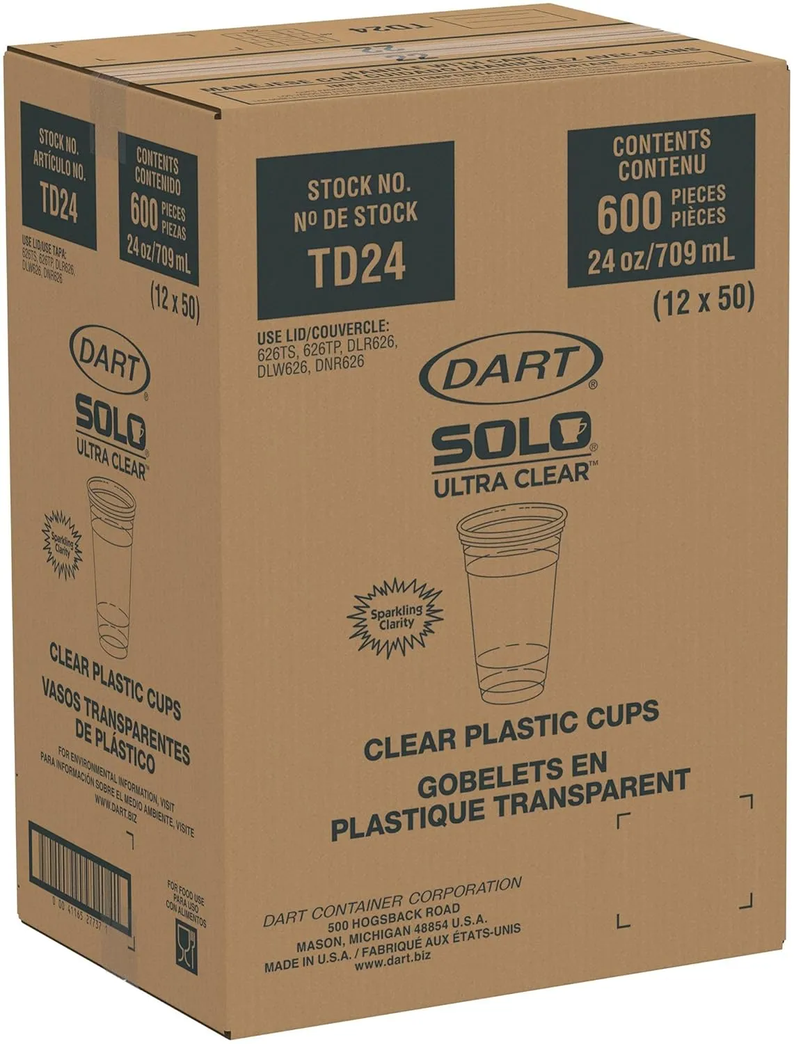 DART - DCCTD24 Dart TD24 24 oz Ultra Clear PET Plastic Cup (Case of 600)