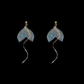 Delicate Iridescent Fish Tail Earrings with Gold Swirl Design-jlt11524