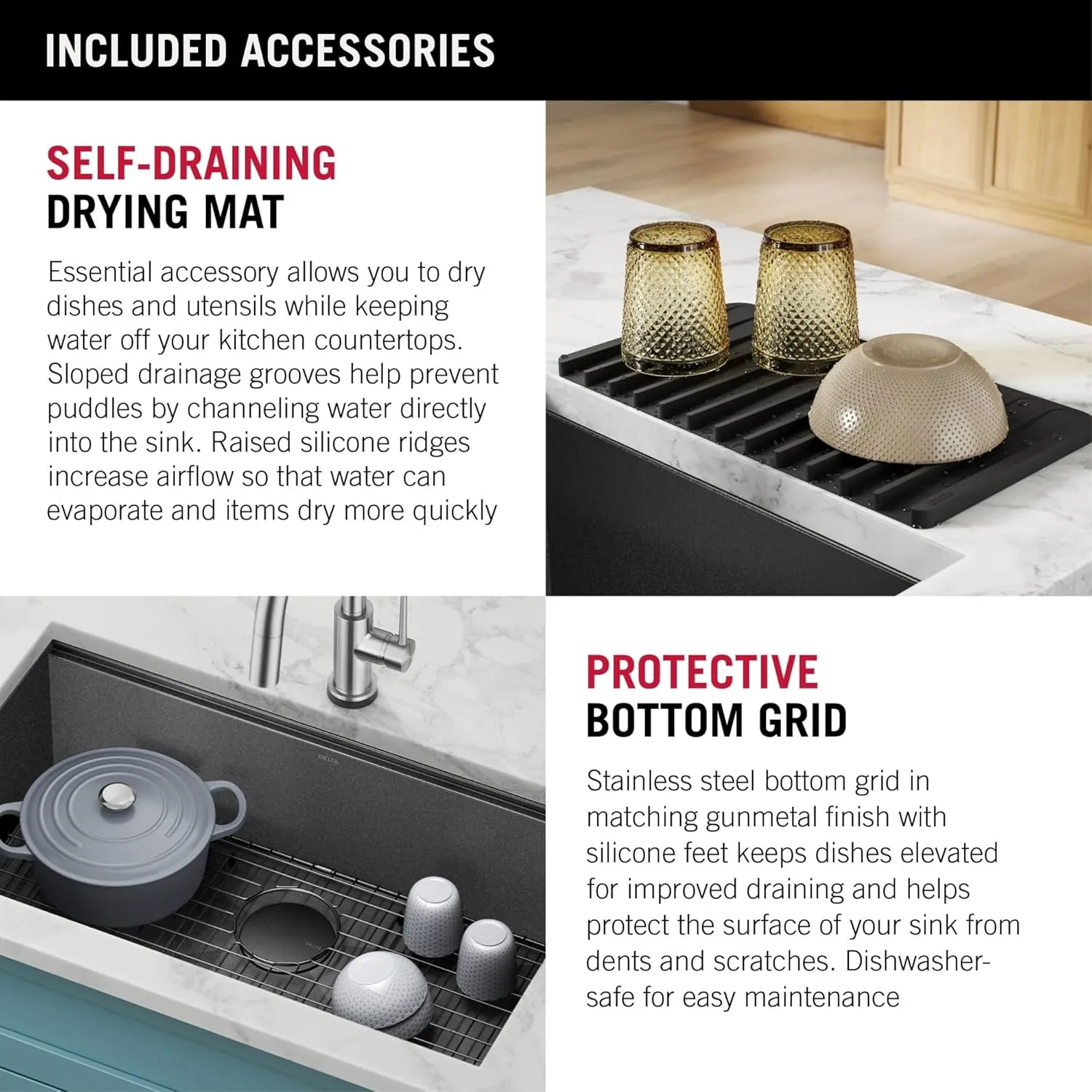 Delta Rivet 27 Inch Black Stainless Steel Undermount 16 Gauge Workstation Kitchen Sink Single Bowl in PVD Gunmetal Finish with WorkFlow Ledge and Accessories, 95B9031-27S-GS