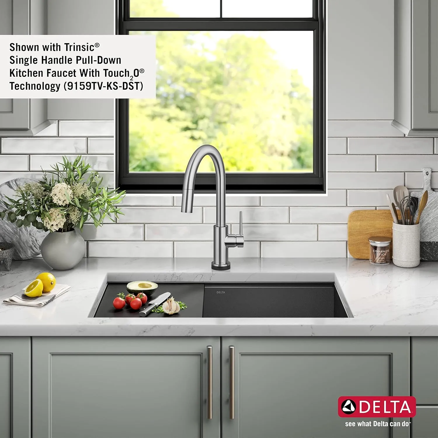 Delta Rivet 27 Inch Black Stainless Steel Undermount 16 Gauge Workstation Kitchen Sink Single Bowl in PVD Gunmetal Finish with WorkFlow Ledge and Accessories, 95B9031-27S-GS