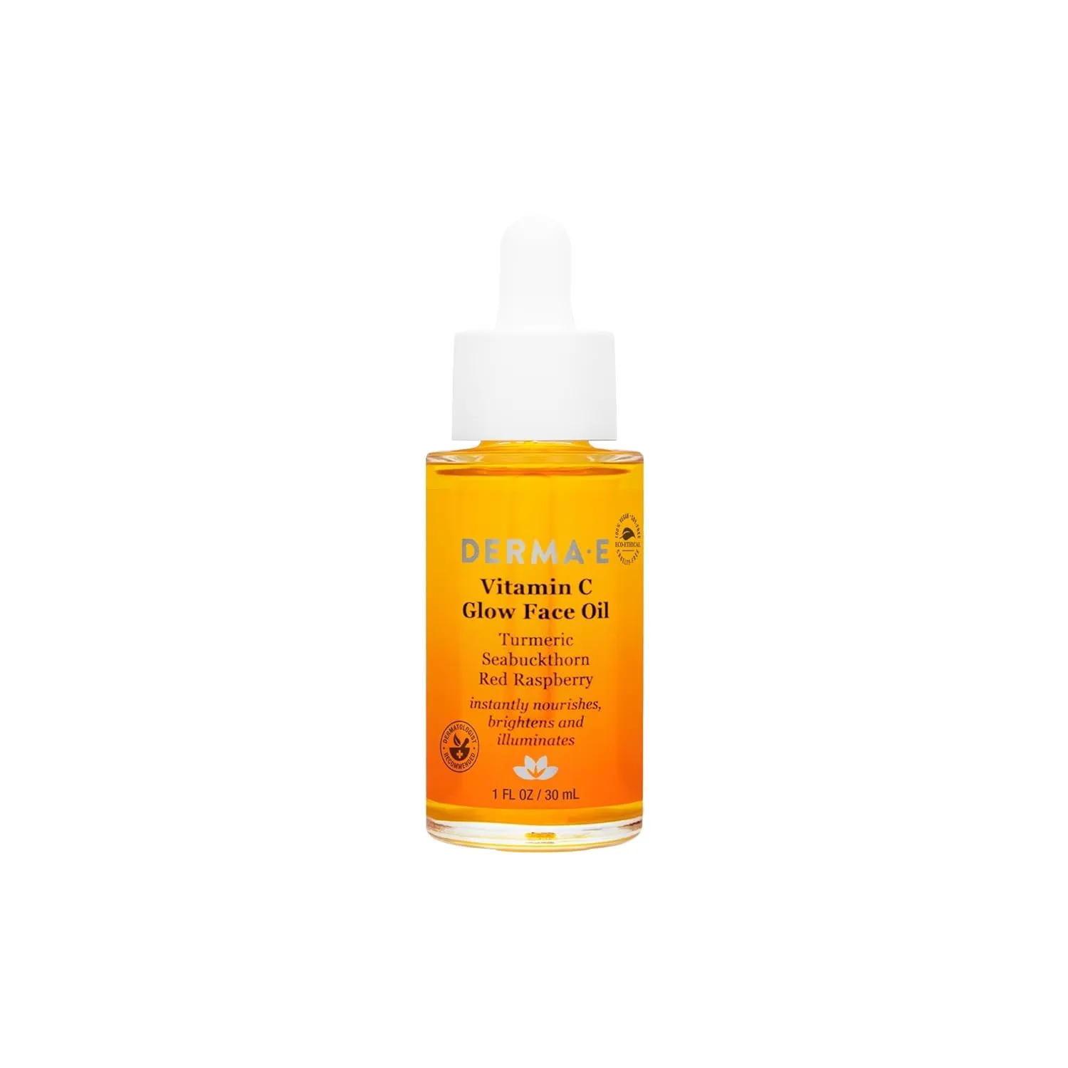 Derma E Vitamin C Glow Face Oil, Facial Oil Nourishes, Brightens and Illuminates for a Radiant Glow, Moisturizing Face Oil with Turmeric, Seabuckthorn and Red Raspberry, 1 Fl Oz