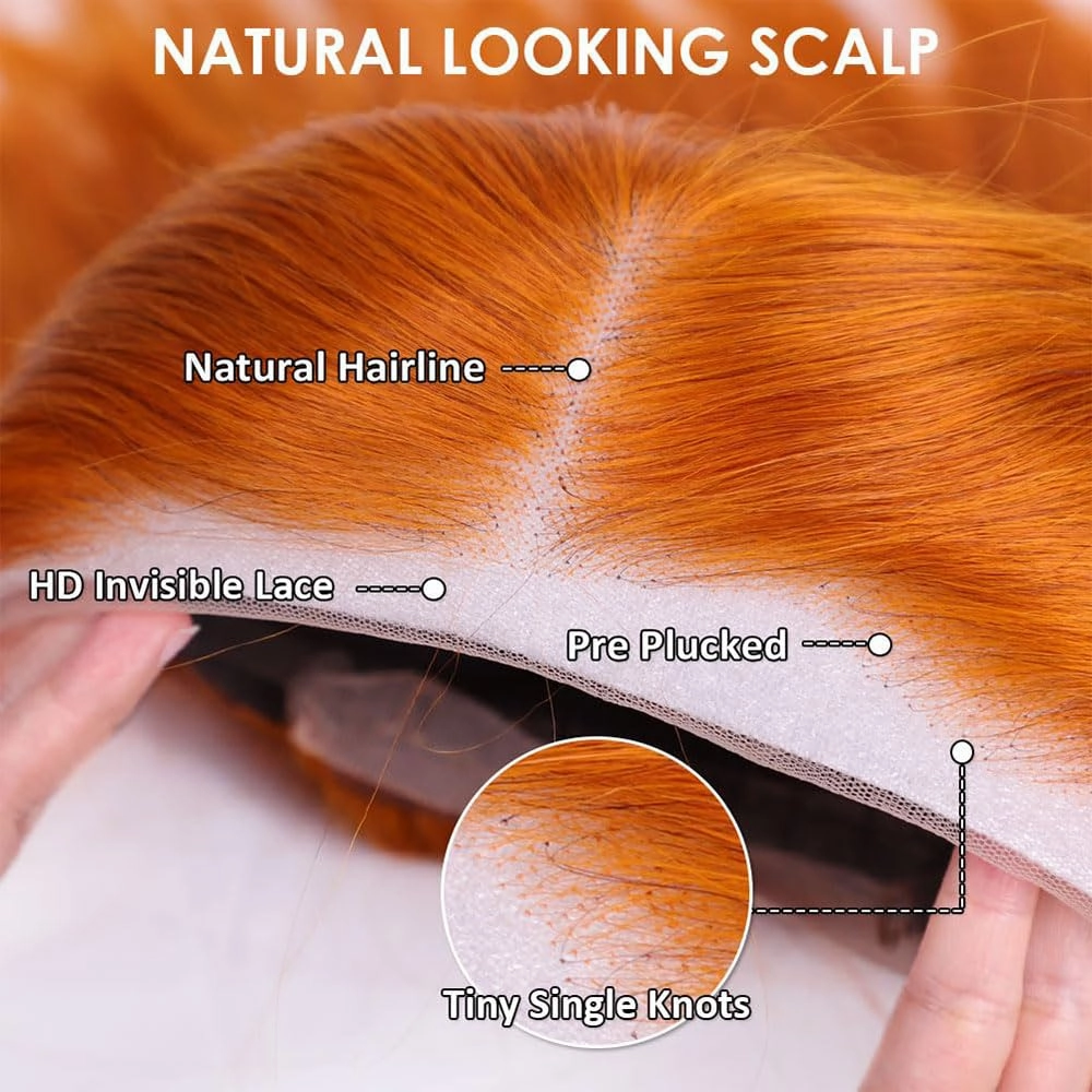 DEWELLY Ginger Bob Wig Human Hair 13x4 HD Lace Front Wigs 12 Inch Straight Short Bob Wig #350 Ginger Orange Lace Frontal Human Hair Bob Wigs for Women Natural Hairline with Baby Hair