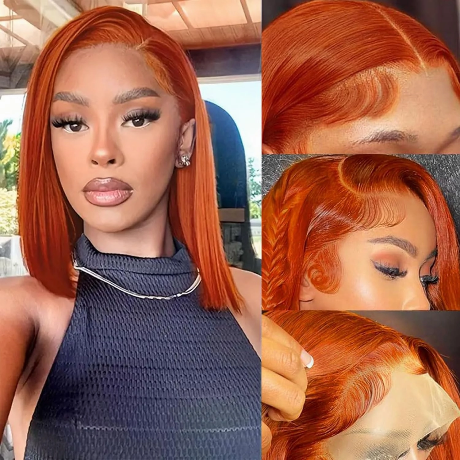 DEWELLY Ginger Bob Wig Human Hair 13x4 HD Lace Front Wigs 12 Inch Straight Short Bob Wig #350 Ginger Orange Lace Frontal Human Hair Bob Wigs for Women Natural Hairline with Baby Hair