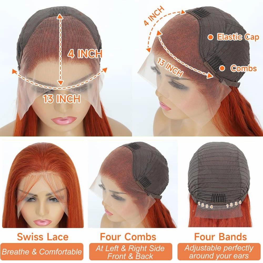 DEWELLY Ginger Bob Wig Human Hair 13x4 HD Lace Front Wigs 12 Inch Straight Short Bob Wig #350 Ginger Orange Lace Frontal Human Hair Bob Wigs for Women Natural Hairline with Baby Hair