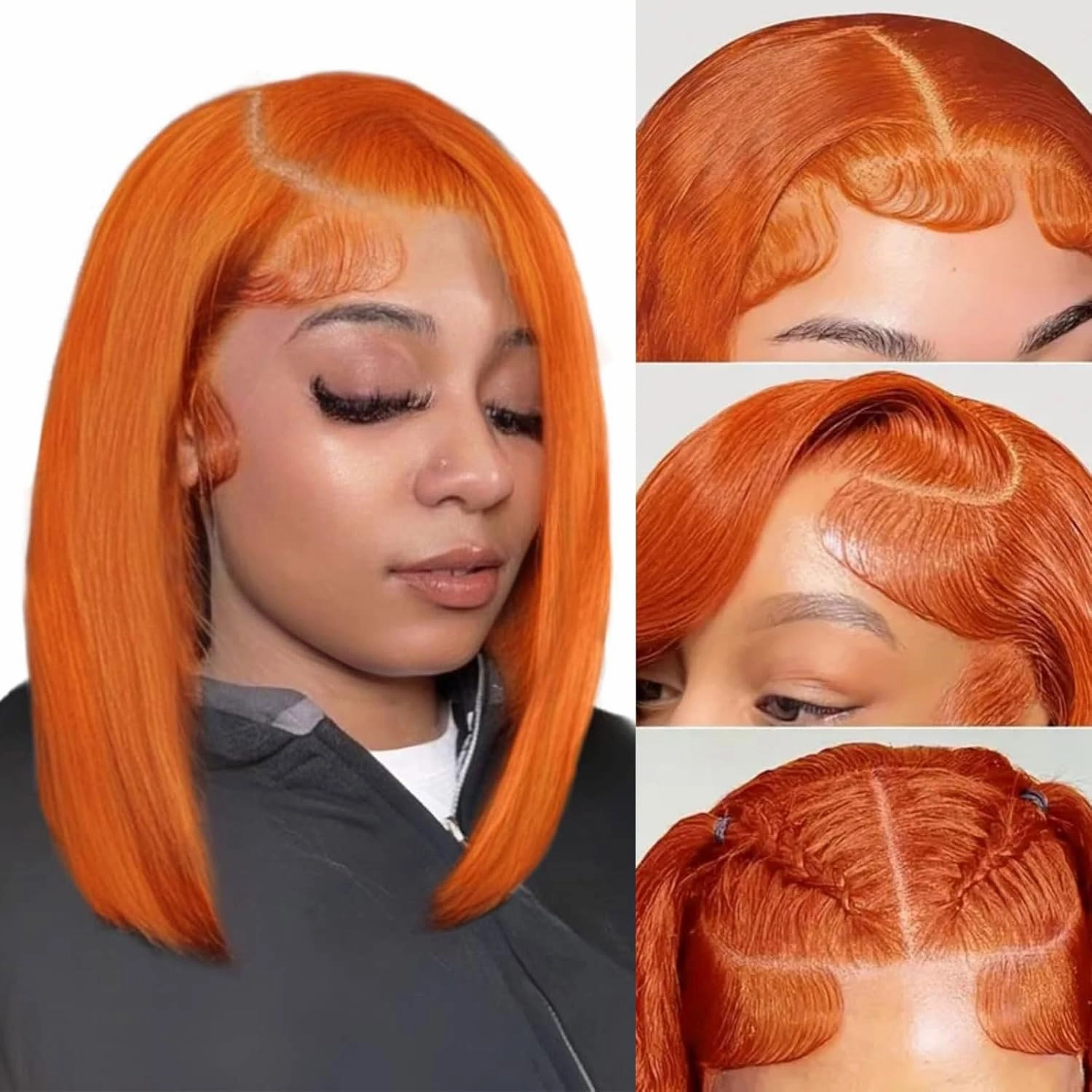 DEWELLY Ginger Bob Wig Human Hair 13x4 HD Lace Front Wigs 12 Inch Straight Short Bob Wig #350 Ginger Orange Lace Frontal Human Hair Bob Wigs for Women Natural Hairline with Baby Hair