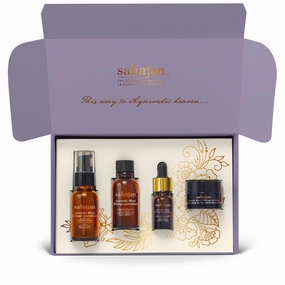 Discovery Gift Set of 4 Ayurvedic Facial Care Blends Contains Essential Cleansing Oil 30 ml, Balance Toner 30 ml, Radiance Face Serum 10 ml, Nourish Creme Riche 15 ml, Sampler Sets for Women