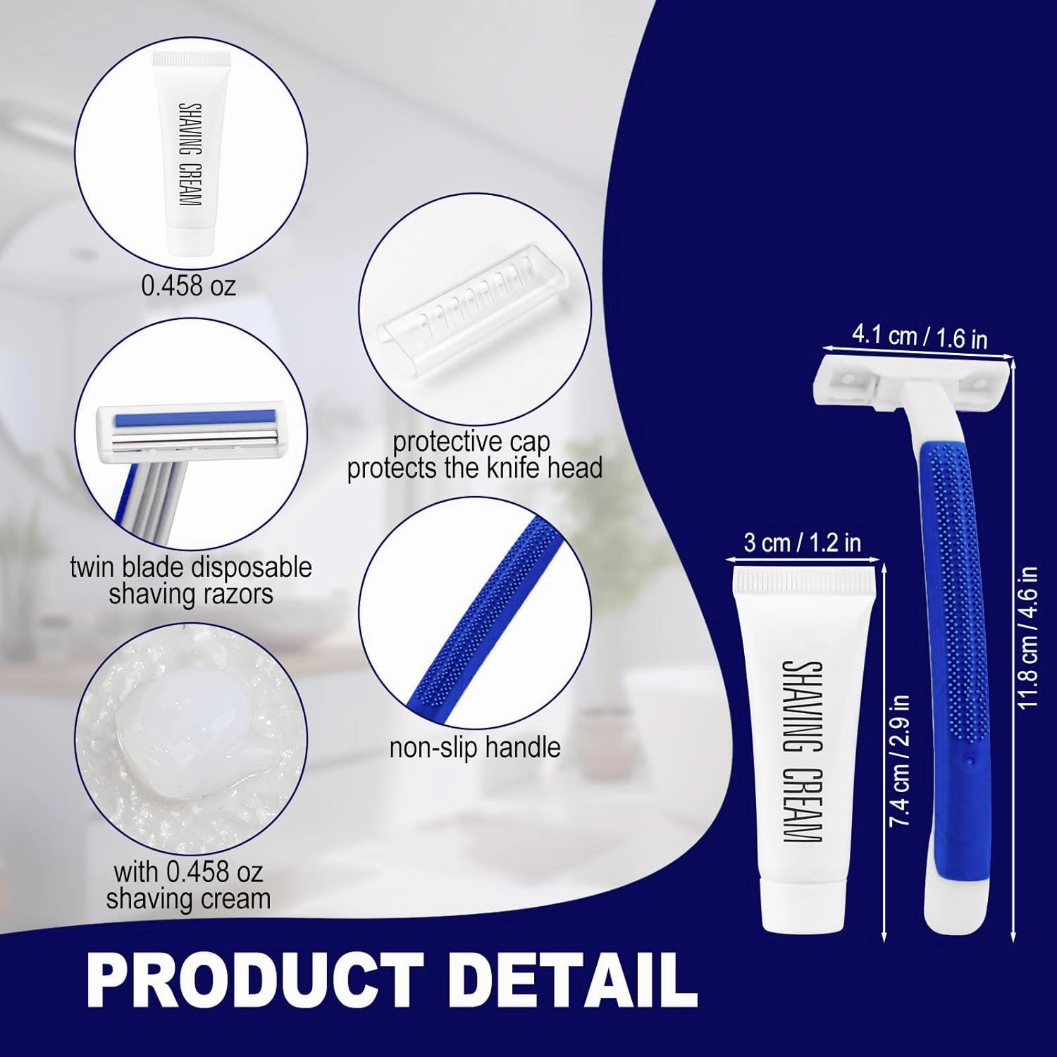 Disposable Razors in Bulk,razors individually wrapped bulk,Twin Blade Razors with Clear Safety Cap and Shaving Cream, Razors For Homeless, Hotel,Air Bnb,Shelter/Homeless/Travel (50 PCS)