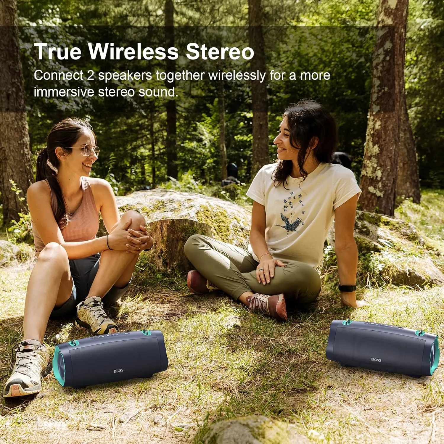 DOSS Extreme Boom Pro D100 Bluetooth Speaker with 140W Peak, 70W Bold Sound, Extra Bass, 24H Playtime, Beat-Sync Lights, Built-in Battery Sharing, IPX6 Waterproof, Portable Strap for Outdoor-Blue