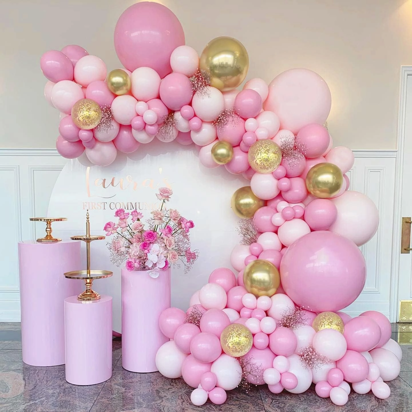Double Stuffed Pink Balloon Garland Dusty Rose Light Pink Latex Balloons Arch Different Sizes 18/12/5 Inch for Birthday Baby Shower Wedding Bridal Engagement Party Decorations