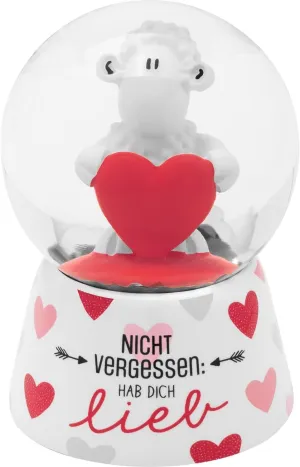 Dream Globe Motif Hab Dich Lieb Snow Globe, Glass, Height 6.5 cm, polyresin, Motif Print, Gift Love, Valentine's Day, 48522