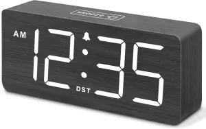 DreamSky Wooden Digital Alarm Clock for Bedroom - Loud Alarm Clock for Heavy Sleepers with Volume Control, Desk Clocks for Living Room with Large Numbers, Dimmer, DST, Wood Decor