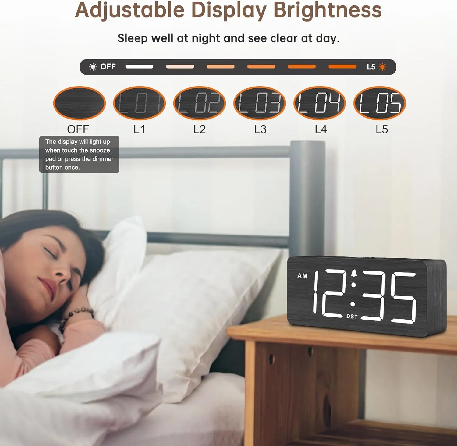DreamSky Wooden Digital Alarm Clock for Bedroom - Loud Alarm Clock for Heavy Sleepers with Volume Control, Desk Clocks for Living Room with Large Numbers, Dimmer, DST, Wood Decor