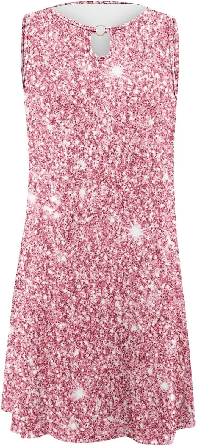 Dresses for Women Fashion Hollow Out O-Neck Sleeveless Dress Casual Boho Summer Dresses A Line Beach Sundress