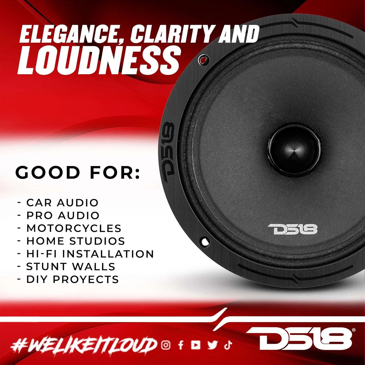 DS18 PRO-ZXI8.4BM 8 Inches Car Audio Mid-Range Loudspeaker with Bullet 700 Watts 4-Ohm (1 Speaker)