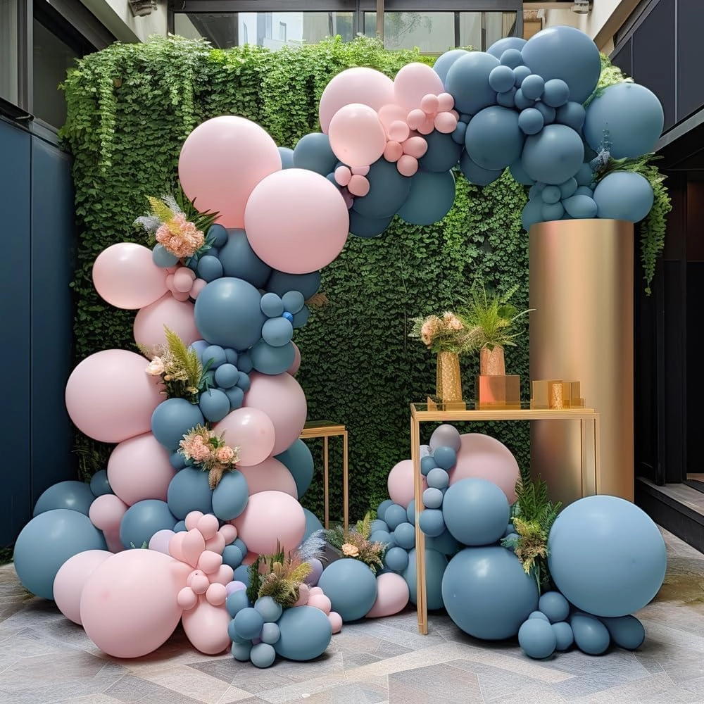 Dusty Blue Balloon Double Stuffed Slate Baby Blue Balloons Different Sizes 18/12/5 Inch Pastel Light Latex Arch Kit for Birthday Baby Shower Gender Reveal Wedding Party Decorations
