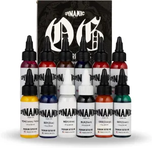 Dynamic Color Co - OG Color Ink Set, 12 Bottles (1 oz Each) Includes: (Burgundy Red, Chinese Red, Fire Red, Green, Blue, Orange, White, Canary Yellow, Brown, Magenta, Violet, and Black)
