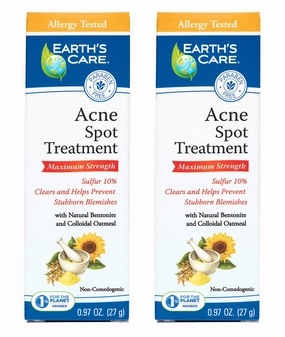 Earth's Care Acne Spot Treatment - 10% Sulfur Cream Medication to Clear Cystic Acne, Pimples and Blackheads on Face and Body (Tube 0.97 OZ) - 2 Pack