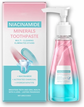 Easilyous Bright White Toothpaste, Niacinamide Whitening Toothpaste, NAM Activated Charcoal Hydroxyapatite Triple Whitening ＆ Removes Stains, Fresh Breath, Gum Repair, Peach 3.53oz (1)