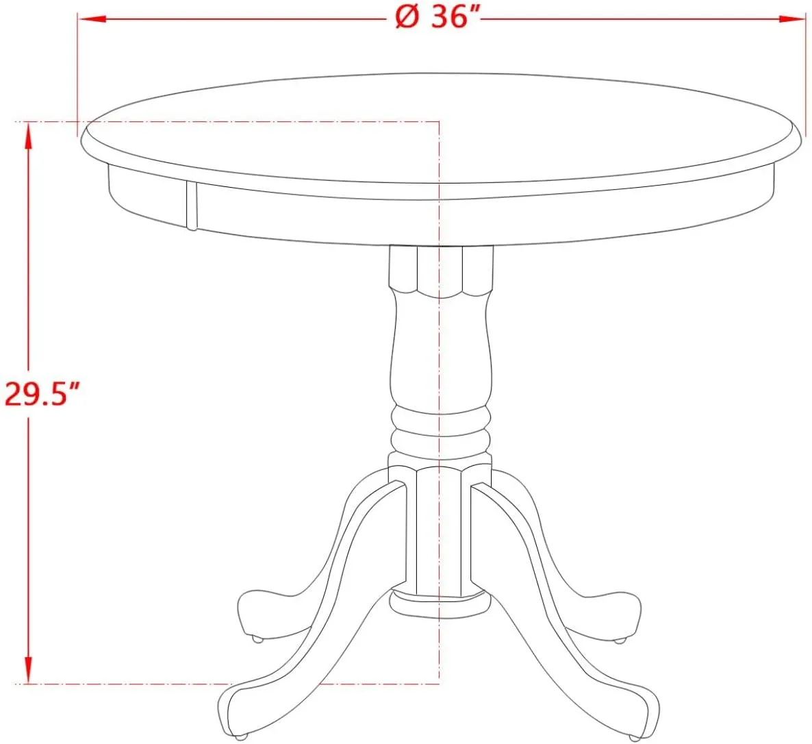 East West Furniture AMT-NLW-TP Antique Dining Table - a Round Wooden Table Top with Pedestal Base, 36x36 Inch, Natural & Linen White