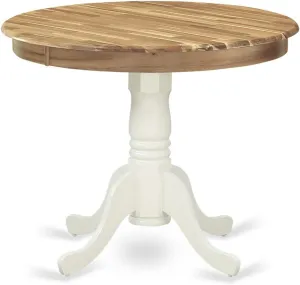 East West Furniture AMT-NLW-TP Antique Dining Table - a Round Wooden Table Top with Pedestal Base, 36x36 Inch, Natural & Linen White