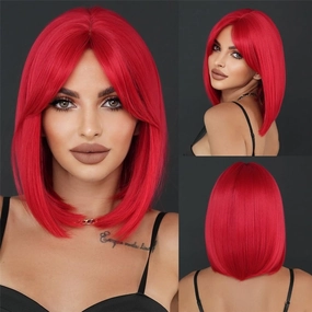 Easter Red Short Straight Bob Wig with Mid-Split Bangs