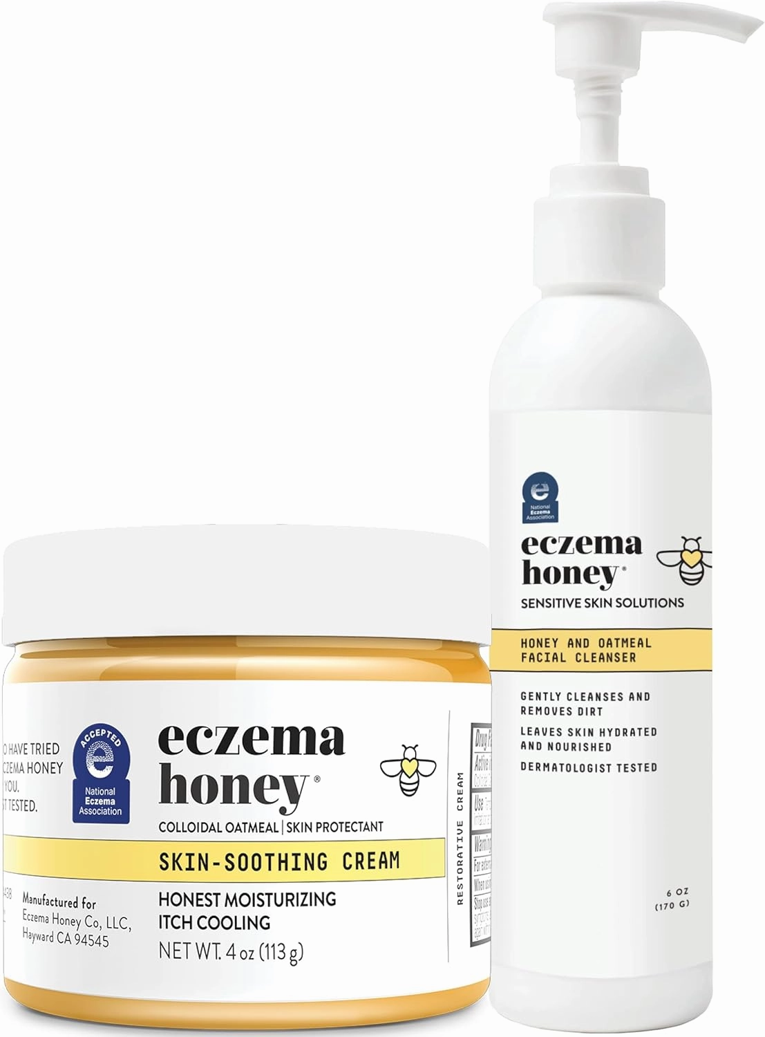 ECZEMA HONEY Original Skin-Soothing Cream & Oatmeal Facial Cleanser - Bundle for Sensitive & Dry Skin - Cruelty Free