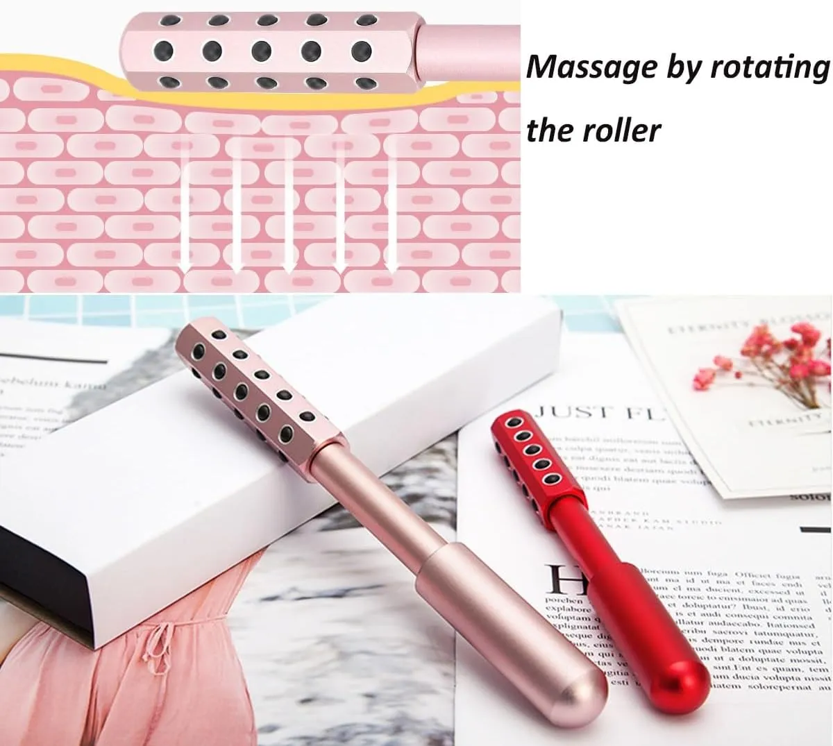 Elarique Beauty Roller, Glow Sculpt Face Roller, Beauty Roller, 24 Tourmaline Stone Uplift Facial Massaging Beauty Tool, Aluminum Alloy Radiance Roller for Face, Eye, Chin, Neck Skin