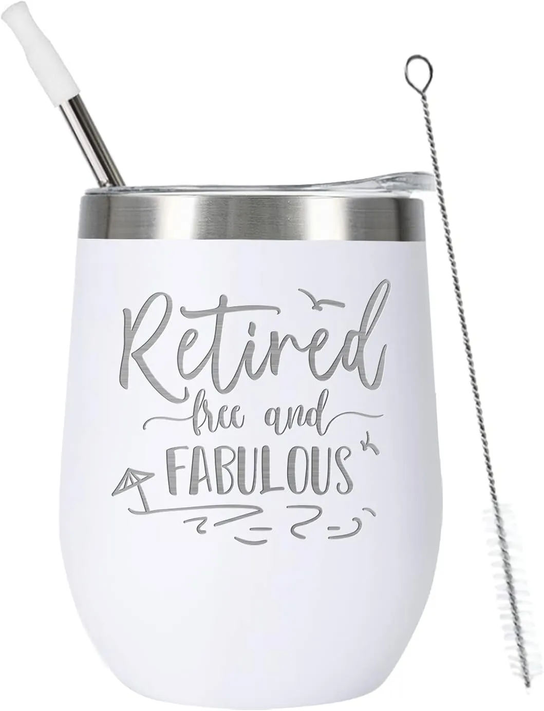 ELEGANTPARK Retirement Gifts for Women 2025 Retirement Wine Tumbler Retired Free and Fabulous Funny Birthday Gifts for Retired Friends Teacher Coworkers Boss Tumbler Cup White