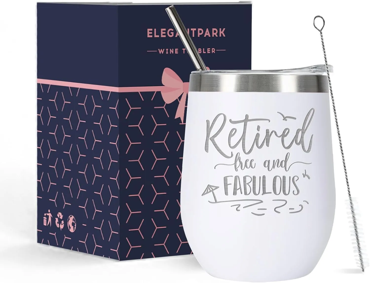 ELEGANTPARK Retirement Gifts for Women 2025 Retirement Wine Tumbler Retired Free and Fabulous Funny Birthday Gifts for Retired Friends Teacher Coworkers Boss Tumbler Cup White