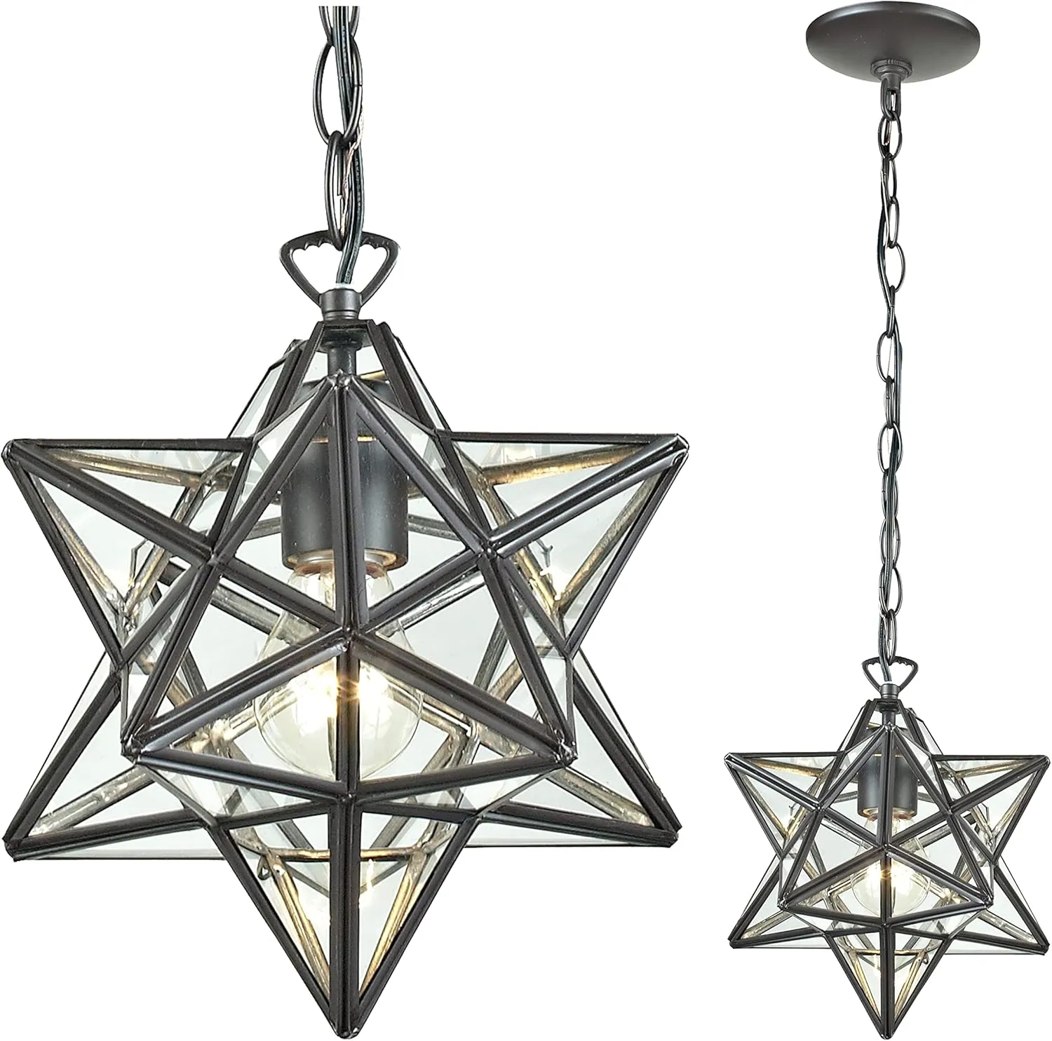 Elk Home Star Mini Pendant - 12-inch Wide, 1 Light Moravian Star in Oil Rubbed Bronze Finish with Clear Glass, Traditional Luxe/Glam Style for Entryway, Home or Indoor Industrial Lighting Decor