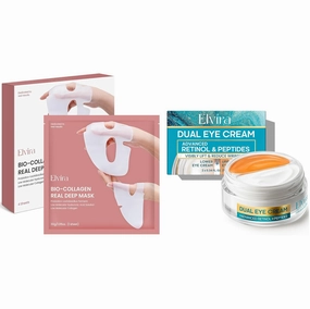 Elvira Bio-Collagen Face Mask & Dual Eye Cream Set – Deep Hydrating Overnight Mask   Retinol & Peptide Eye Treatment for Dark Circles, Puffiness, Wrinkles, Firming & Anti-Aging Skincare Duo