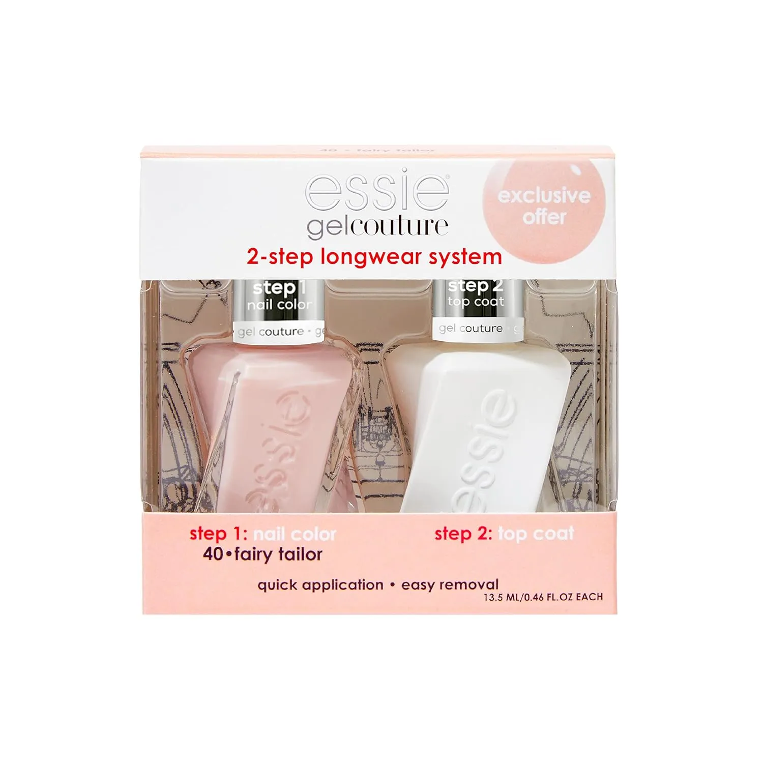 Essie Gel Couture Longwear Nail Polish Kit, Sheer Nude Pink, Fairy Tailor   Top Coat, 0.46 fl oz each