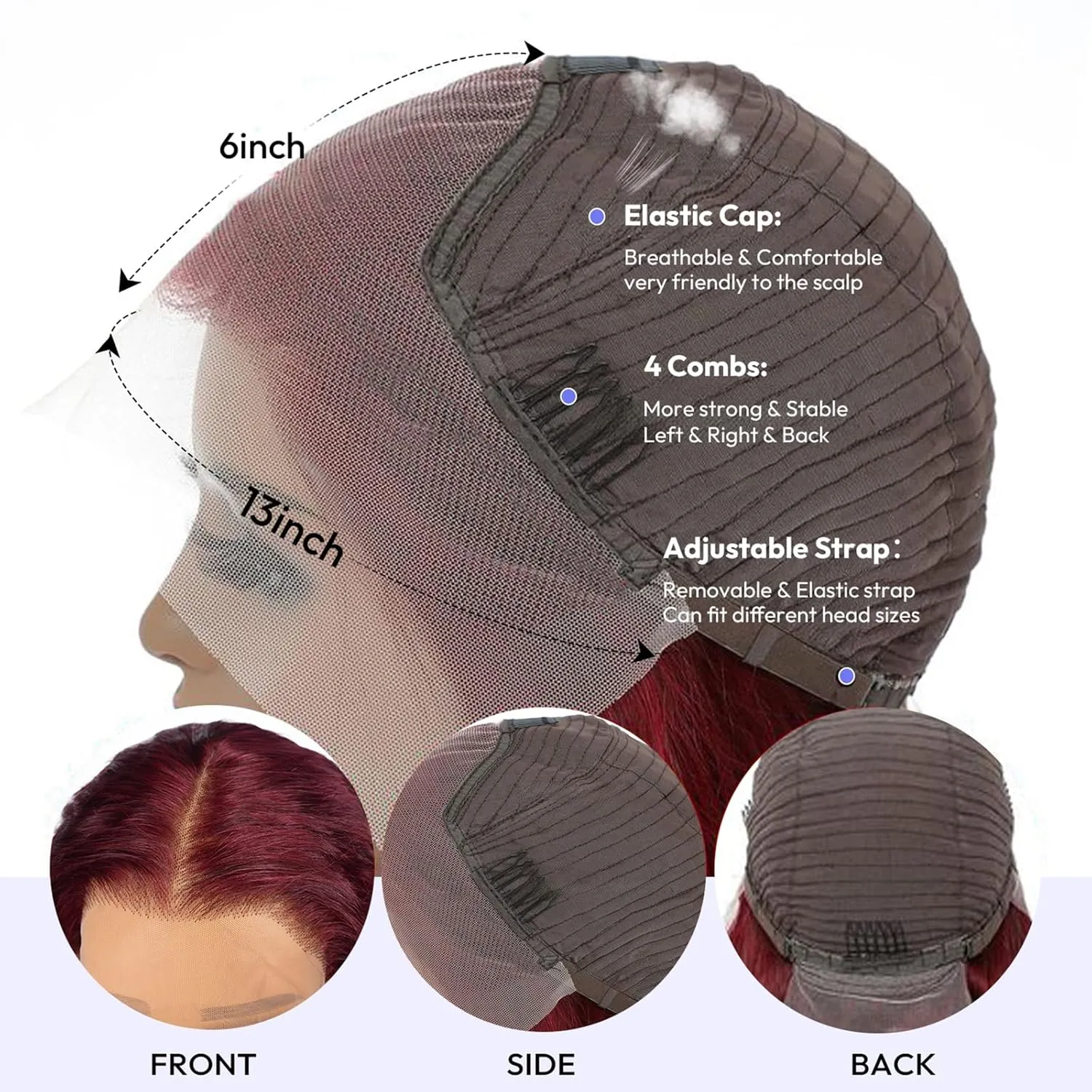 Estilar Burgundy Lace Front Wigs Human Hair 13x6 Deep Wave Lace Front Wigs Human Hair 200 Density Brazilian Virgin Red Colored Wigs Human Hair for Women 99j Curly Lace Frontal Wigs 28 Inch
