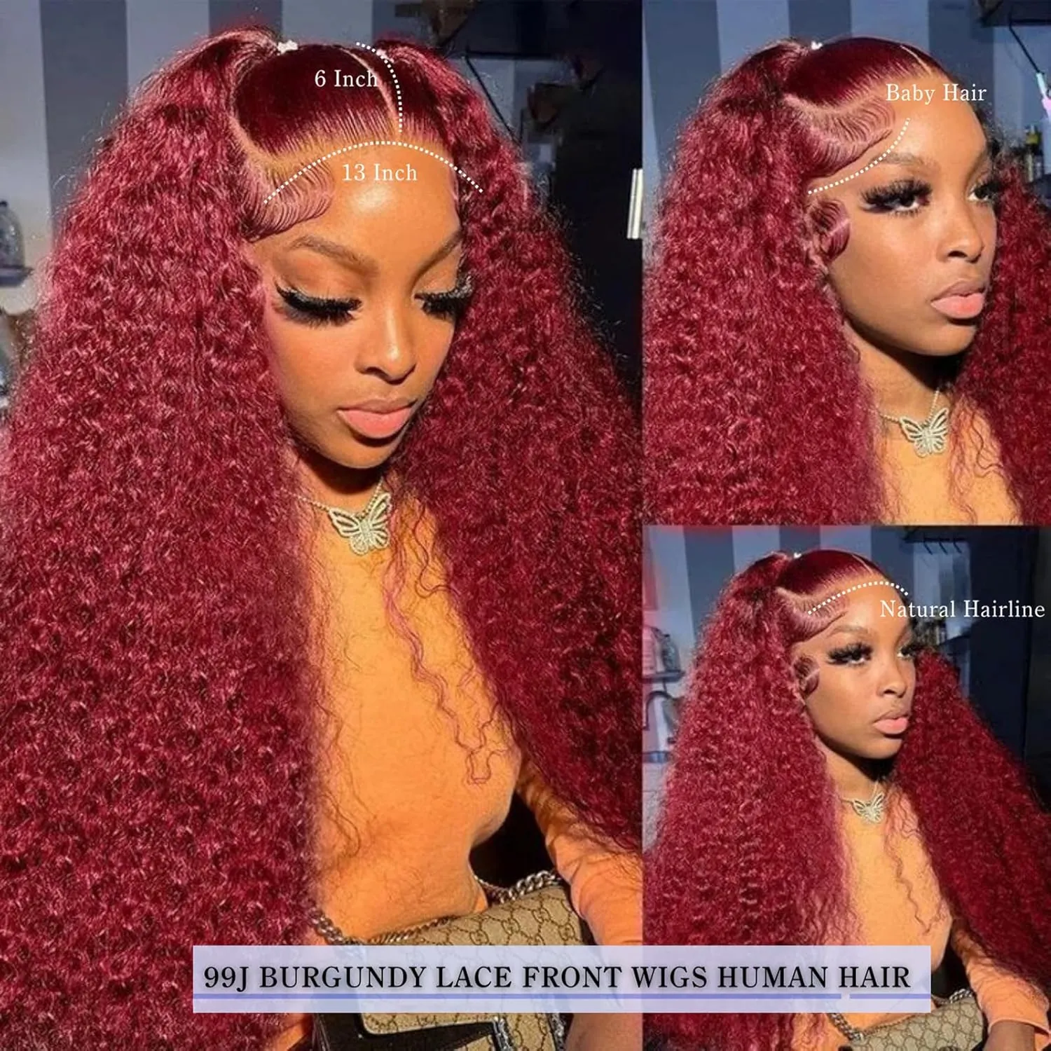 Estilar Burgundy Lace Front Wigs Human Hair 13x6 Deep Wave Lace Front Wigs Human Hair 200 Density Brazilian Virgin Red Colored Wigs Human Hair for Women 99j Curly Lace Frontal Wigs 28 Inch