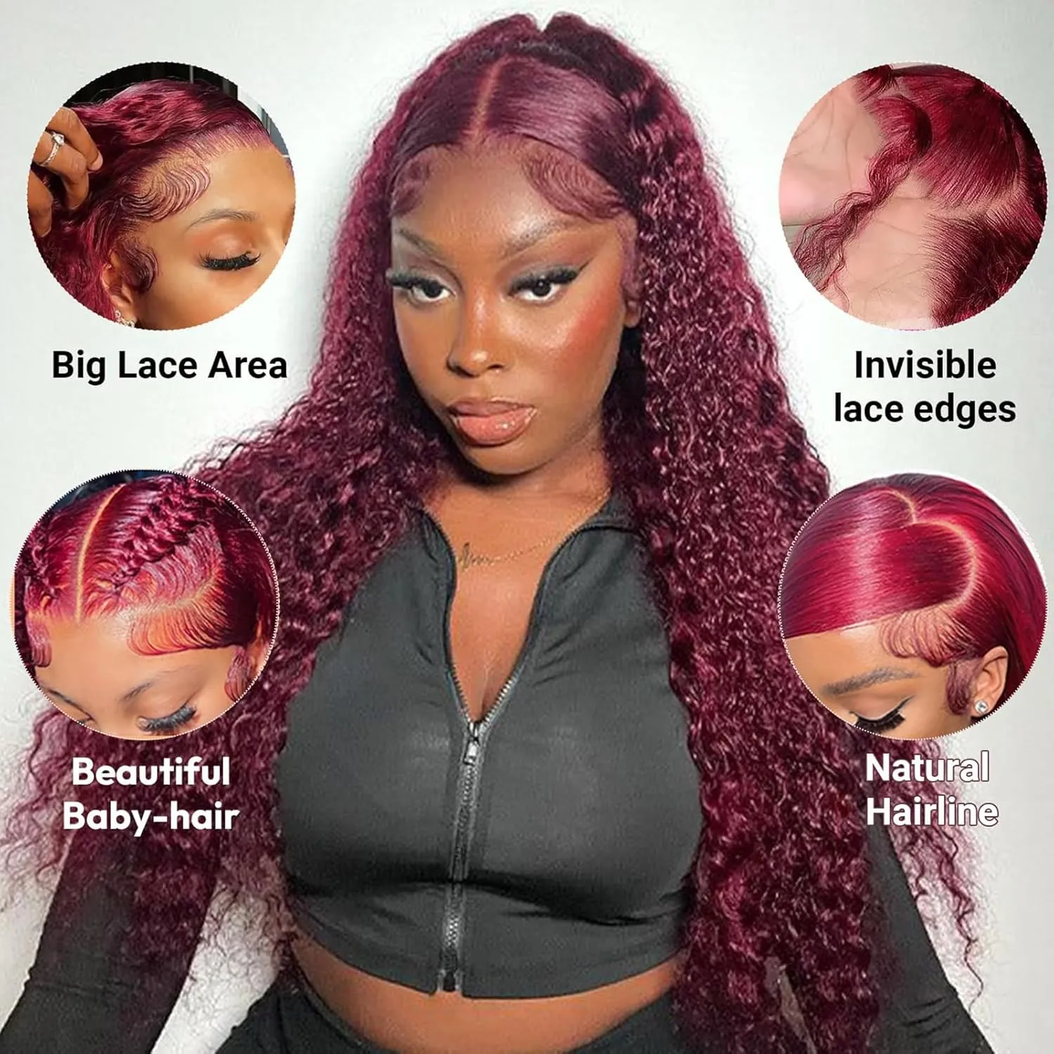 Estilar Burgundy Lace Front Wigs Human Hair 13x6 Deep Wave Lace Front Wigs Human Hair 200 Density Brazilian Virgin Red Colored Wigs Human Hair for Women 99j Curly Lace Frontal Wigs 28 Inch